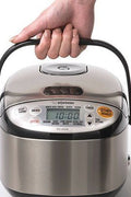 Micom 3 Cup Rice Cooker &38; Warmer: Zojirushi, 8 Settings, Automatic Keep Warm, Nonstick, Timer, Light Silver, 450W - with <B>Dimensions (Overall):</B> 7.5 Inches (H) x 9.1 Inches (W) x 11.9 Inches (D) | Sold by Uncle Wiener's Wholesale