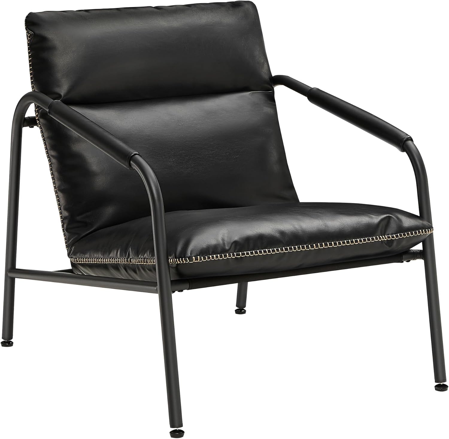 Mid-Century Modern Lounge Chair with Faux Leather Upholstery and Metal Frame, Accent Armchair for Living Room, Bedroom and Reading Nook Ink Black LAC014B01V1 - with | Sold by Uncle Wiener's Wholesale