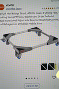 Mini fridge and washer stand with locking wheels and leveling feet
Adjustable appliance base for a 400 lbs load with 4 strong feet
Mobile pedestal for a mini refrigerator or washer in the laundry room
Heavy-duty appliance platform with 4 caster wheels and foot pads
Universal adjustable washer stand with anti-slip support