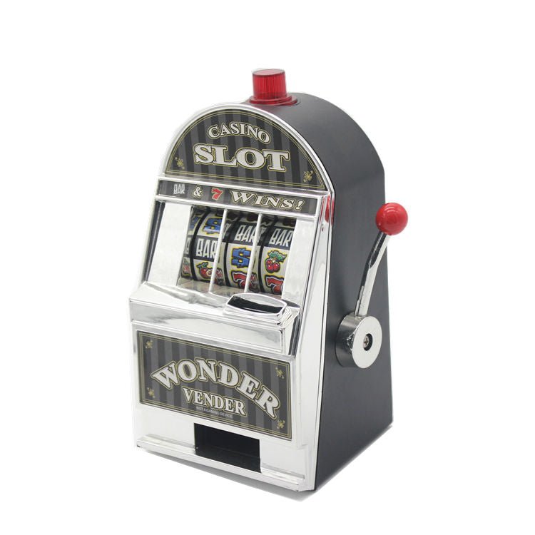 Mini Slot Machine Coin Bank Toy – Retro Casino Style Desktop Game with Sound & Lights – 28M4QZ - with | Sold by Uncle Wiener's Wholesale