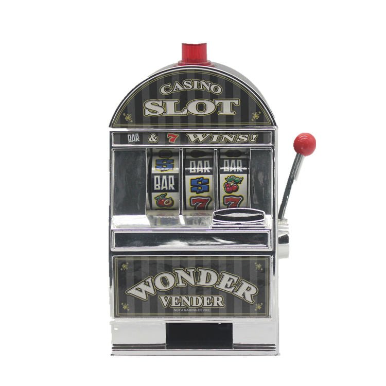 Mini Slot Machine Coin Bank Toy – Retro Casino Style Desktop Game with Sound & Lights – 28M4QZ - with | Sold by Uncle Wiener's Wholesale
