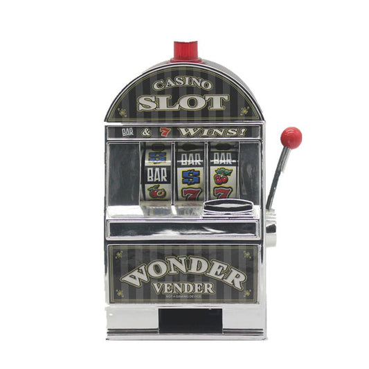 Mini Slot Machine Coin Bank Toy – Retro Casino Style Desktop Game with Sound & Lights – 28M4QZ - with | Sold by Uncle Wiener's Wholesale