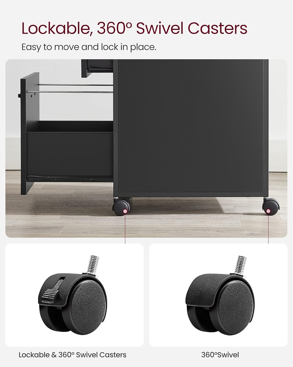 Mobile File Cabinet with 2 Drawers and Open Shelf, Rolling Filing Cabinet for A4 and Letter Size Documents, Printer Stand with Lockable Wheels OFC071 Series - with Ink Black | Sold by Uncle Wiener's Wholesale