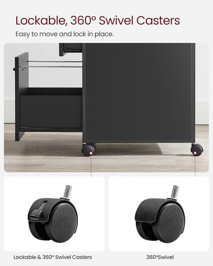 Mobile File Cabinet with 2 Drawers and Open Shelf, Rolling Filing Cabinet for A4 and Letter Size Documents, Printer Stand with Lockable Wheels OFC071 Series - with Ink Black | Sold by Uncle Wiener's Wholesale