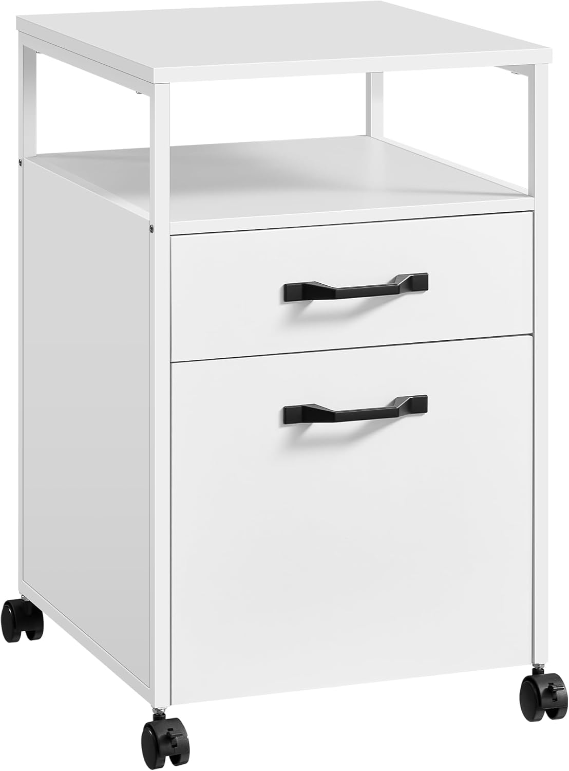 Mobile File Cabinet with 2 Drawers and Open Shelf, Rolling Filing Cabinet for A4 and Letter Size Documents, Printer Stand with Lockable Wheels OFC071 Series - with Cloud White | Sold by Uncle Wiener's Wholesale