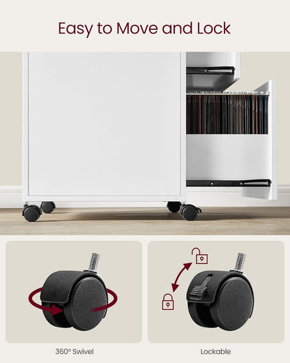 Mobile File Cabinet with 2 Drawers and Open Shelf, Rolling Filing Cabinet for A4 and Letter Size Documents, Printer Stand with Lockable Wheels OFC071 Series - with Ink Black | Sold by Uncle Wiener's Wholesale