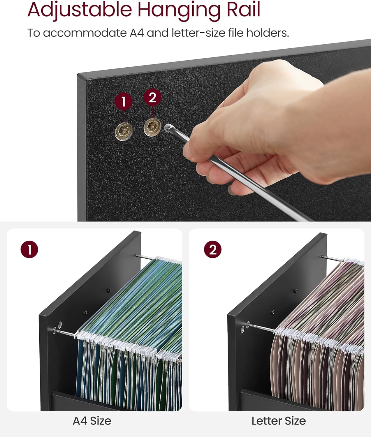 Mobile File Cabinet with 2 Drawers and Open Shelf, Rolling Filing Cabinet for A4 and Letter Size Documents, Printer Stand with Lockable Wheels OFC071 Series - with Ink Black | Sold by Uncle Wiener's Wholesale