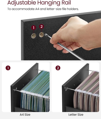 Mobile File Cabinet with 2 Drawers and Open Shelf, Rolling Filing Cabinet for A4 and Letter Size Documents, Printer Stand with Lockable Wheels OFC071 Series - with Ink Black | Sold by Uncle Wiener's Wholesale