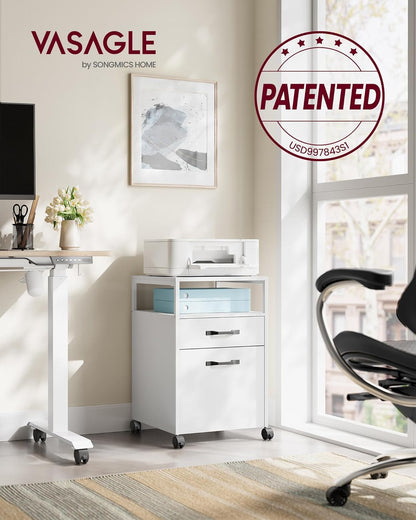 Mobile File Cabinet with 2 Drawers and Open Shelf, Rolling Filing Cabinet for A4 and Letter Size Documents, Printer Stand with Lockable Wheels OFC071 Series - with Ink Black | Sold by Uncle Wiener's Wholesale