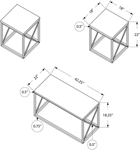 Modern 3 - Piece Coffee & End Table Set – K7951W / K7952E - with White Laminate Top | Sold by Uncle Wiener's Wholesale