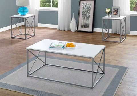 Modern 3 - Piece Coffee & End Table Set – K7951W / K7952E - with White Laminate Top | Sold by Uncle Wiener's Wholesale