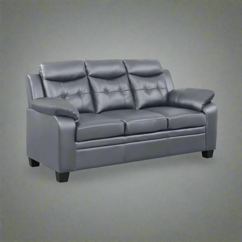 “Black leatherette 3-piece sofa set in modern living room”
“Gray leatherette sofa with tufted backrest and armrests”
“1-seater armchair in black leatherette with plush cushion”
“3-seater tufted leatherette couch in gray finish”
“Modern 3-piece sofa set including sofa, loveseat, and armchair”