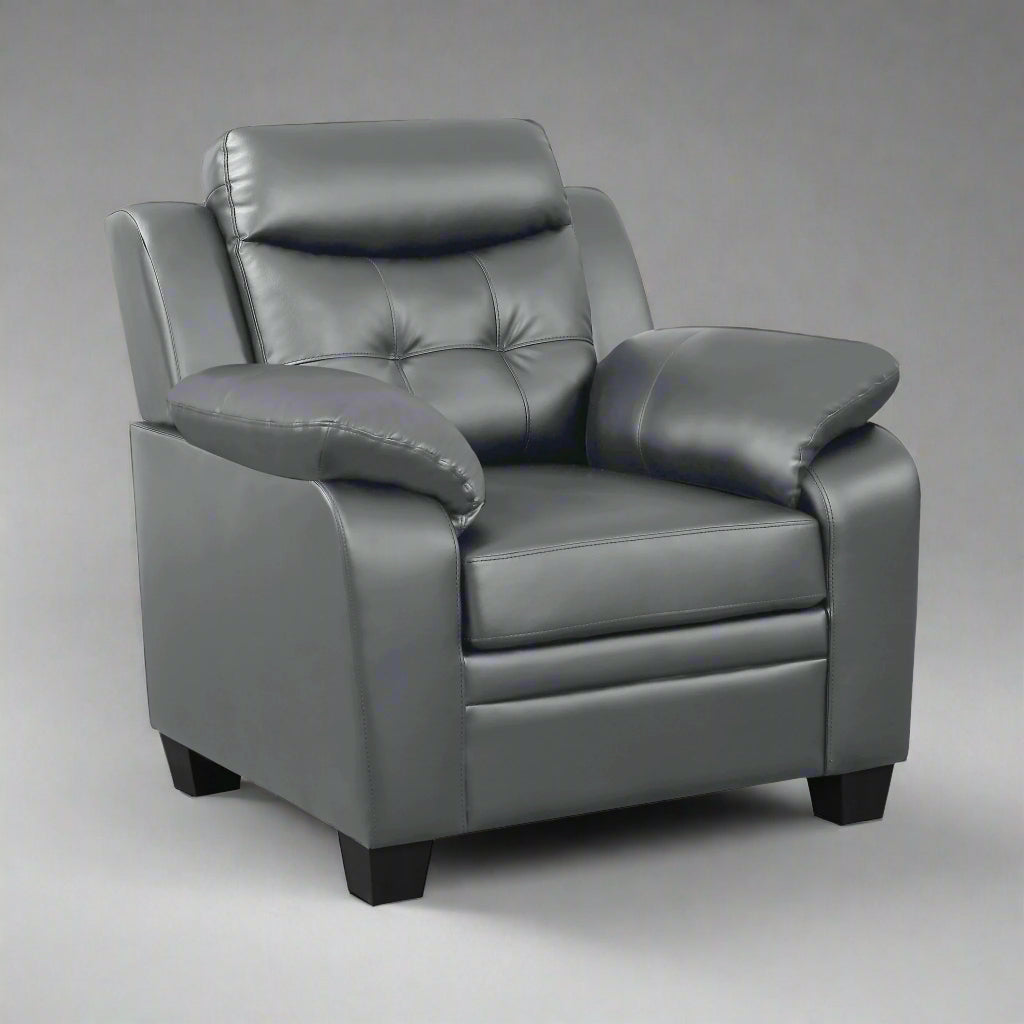“Black leatherette 3-piece sofa set in modern living room”
“Gray leatherette sofa with tufted backrest and armrests”
“1-seater armchair in black leatherette with plush cushion”
“3-seater tufted leatherette couch in gray finish”
“Modern 3-piece sofa set including sofa, loveseat, and armchair”