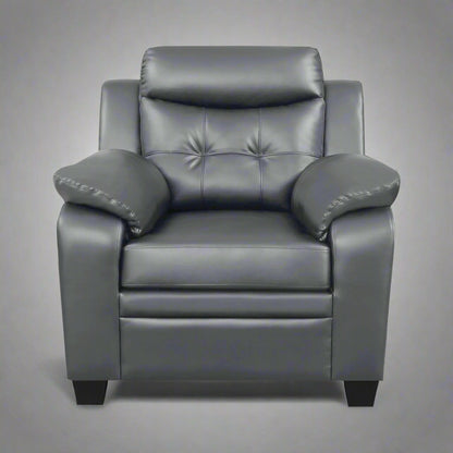 “Black leatherette 3-piece sofa set in modern living room”
“Gray leatherette sofa with tufted backrest and armrests”
“1-seater armchair in black leatherette with plush cushion”
“3-seater tufted leatherette couch in gray finish”
“Modern 3-piece sofa set including sofa, loveseat, and armchair”