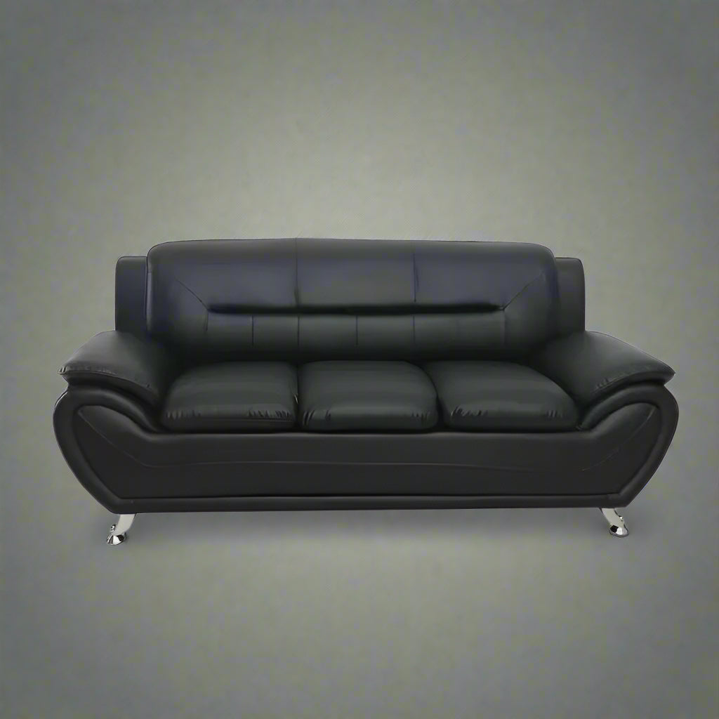 3PCS Modern Faux Leather Sofa Set – Red & Black Sofa, Loveseat, and Armchair with Chrome Legs for Contemporary Living Room