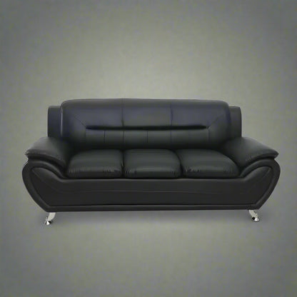 3PCS Modern Faux Leather Sofa Set – Red & Black Sofa, Loveseat, and Armchair with Chrome Legs for Contemporary Living Room