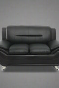 3PCS Modern Faux Leather Sofa Set – Red & Black Sofa, Loveseat, and Armchair with Chrome Legs for Contemporary Living Room