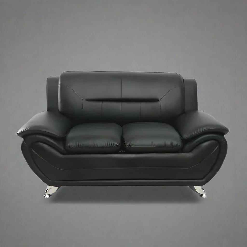 3PCS Modern Faux Leather Sofa Set – Red & Black Sofa, Loveseat, and Armchair with Chrome Legs for Contemporary Living Room