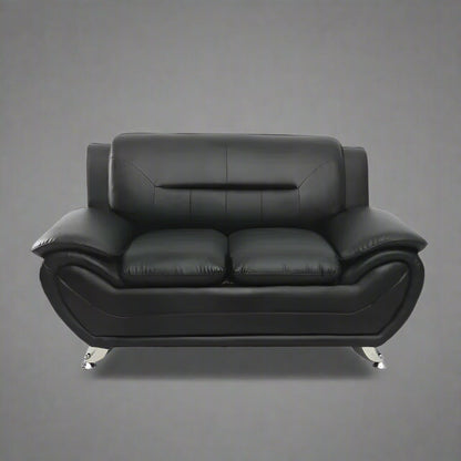 3PCS Modern Faux Leather Sofa Set – Red & Black Sofa, Loveseat, and Armchair with Chrome Legs for Contemporary Living Room