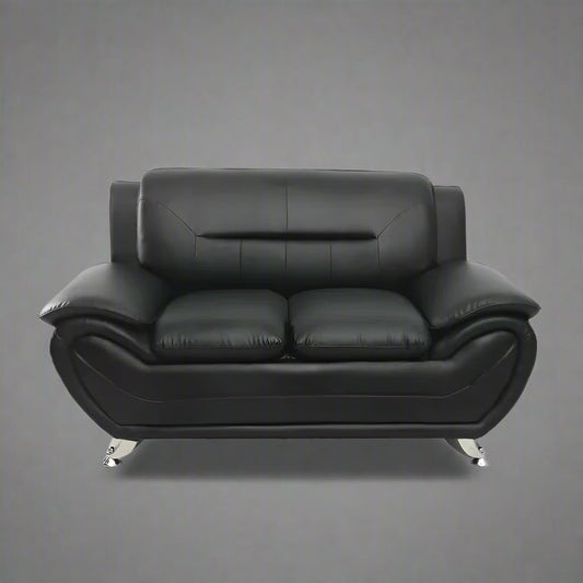 3PCS Modern Faux Leather Sofa Set – Red & Black Sofa, Loveseat, and Armchair with Chrome Legs for Contemporary Living Room