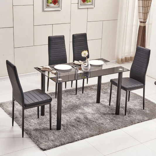 Modern Black & White Dining Set – Tempered Glass Table with 6 PVC Leather Chairs - Furniture with BLACK TEMPERED GLASS DINING TABLE DA154B | Sold by Uncle Wiener's Wholesale