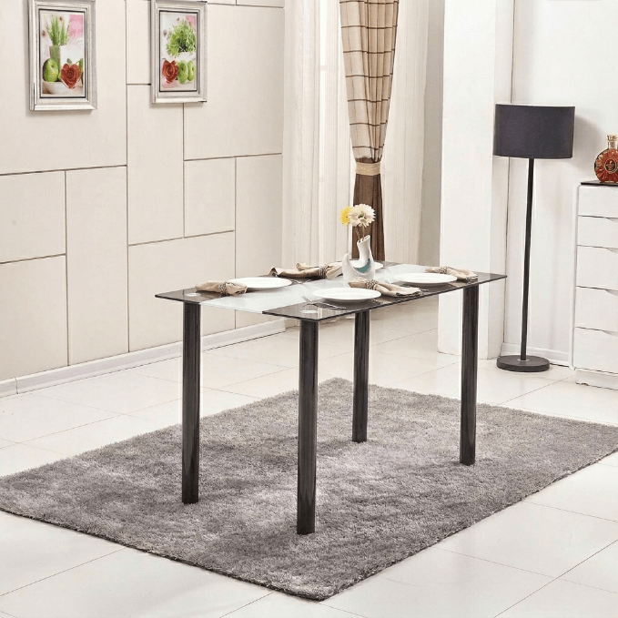 Modern Black & White Dining Set – Tempered Glass Table with 6 PVC Leather Chairs - Furniture with BLACK TEMPERED GLASS DINING TABLE DA154B | Sold by Uncle Wiener's Wholesale