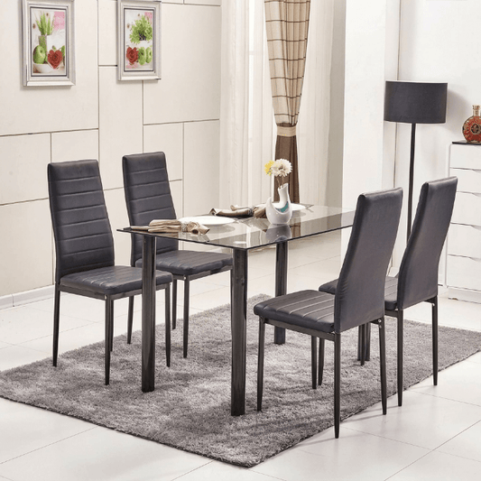 Modern Black & White Dining Set – Tempered Glass Table with 6 PVC Leather Chairs - Furniture with BLACK TEMPERED GLASS DINING TABLE DA154B | Sold by Uncle Wiener's Wholesale