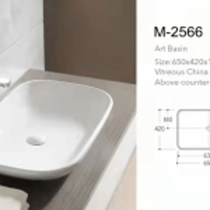 Modern countertop bathroom sink basin in white ceramic
Above counter square vessel sink installed on wooden vanity
Bathroom vanity bowl with chrome faucet and soap dispenser
Dimensions of square countertop sink with standard drain hole
Side and top view of glossy white vessel sink for powder room