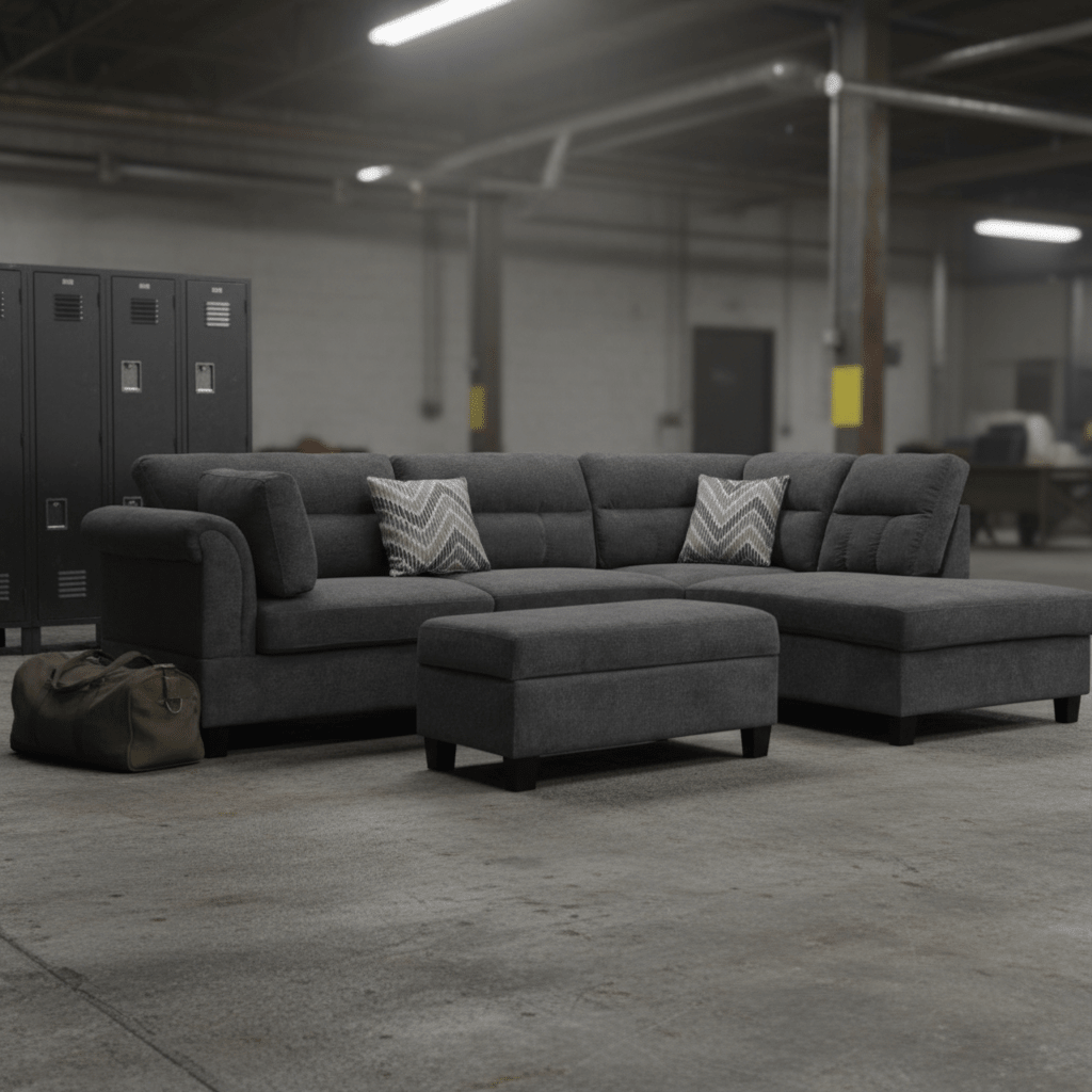 Modern Dark Gray Sofa Set with Pillows & Ottoman | Stylish & Comfortable Living Room Furniture - Furniture with Left Dark Gray BT1926L | Sold by Uncle Wiener's Wholesale