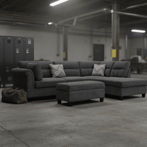 New Modern Dark Gray Sofa Set with Pillows & Ottoman – Stylish & Comfortable Living Room Furniture BT1926