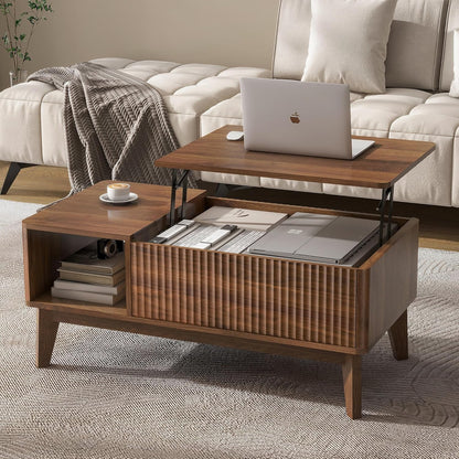 Modern Fluted Lift - Top Coffee Table With Storage Walnut S2395 - with | Sold by Uncle Wiener's Wholesale