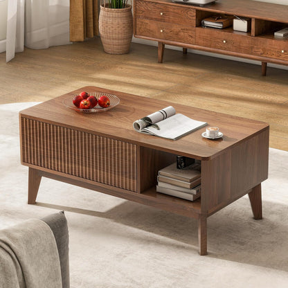 Modern Fluted Lift - Top Coffee Table With Storage Walnut S2395 - with | Sold by Uncle Wiener's Wholesale