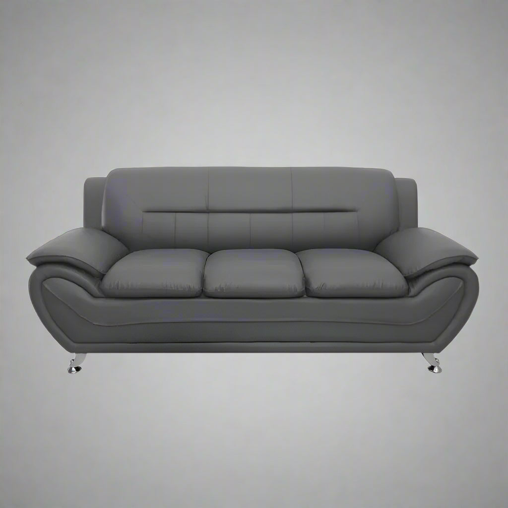 3PCS Modern Faux Leather Sofa Set – Red & Black Sofa, Loveseat, and Armchair with Chrome Legs for Contemporary Living Room