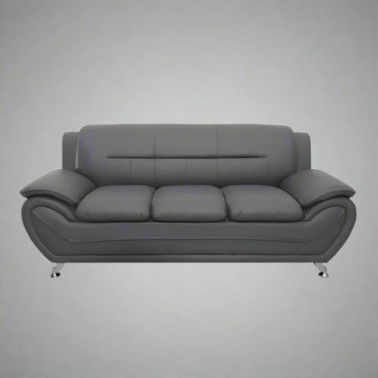 3PCS Modern Faux Leather Sofa Set – Red & Black Sofa, Loveseat, and Armchair with Chrome Legs for Contemporary Living Room