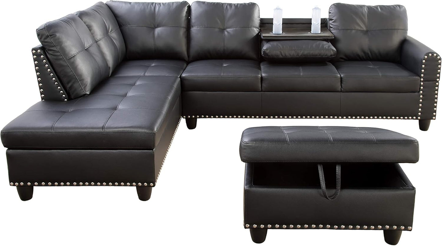 Modern L - Shaped Sectional Sofa Set with Ottoman – Black & Brown Options - with Modern L - Shaped Sectional Sofa Set with Ottoman – Black Left | Sold by Uncle Wiener's Wholesale