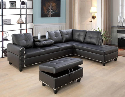 Modern L - Shaped Sectional Sofa Set with Ottoman – Black & Brown Options - with Modern L - Shaped Sectional Sofa Set with Ottoman – Black Right | Sold by Uncle Wiener's Wholesale