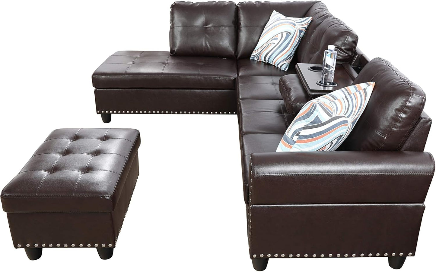 Modern L - Shaped Sectional Sofa Set with Ottoman – Black & Brown Options - with Modern L - Shaped Sectional Sofa Set with Ottoman – Black Right | Sold by Uncle Wiener's Wholesale