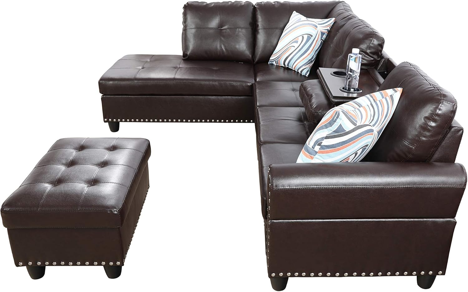 Modern L - Shaped Sectional Sofa Set with Ottoman – Black & Brown Options - with Modern L - Shaped Sectional Sofa Set with Ottoman – Black Right | Sold by Uncle Wiener's Wholesale
