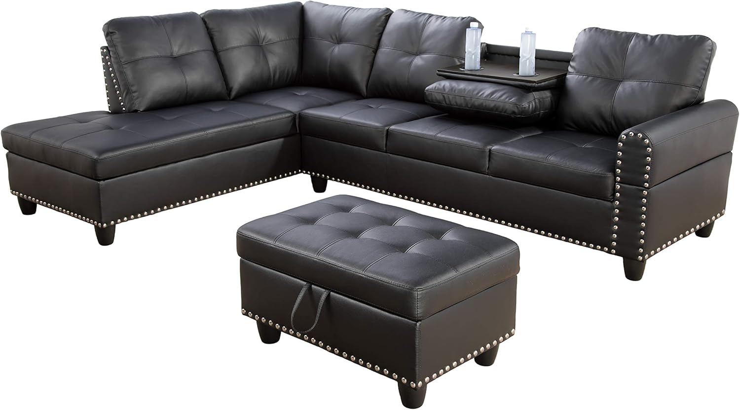 Modern L - Shaped Sectional Sofa Set with Ottoman – Black & Brown Options - with Modern L - Shaped Sectional Sofa Set with Ottoman – Black Left | Sold by Uncle Wiener's Wholesale