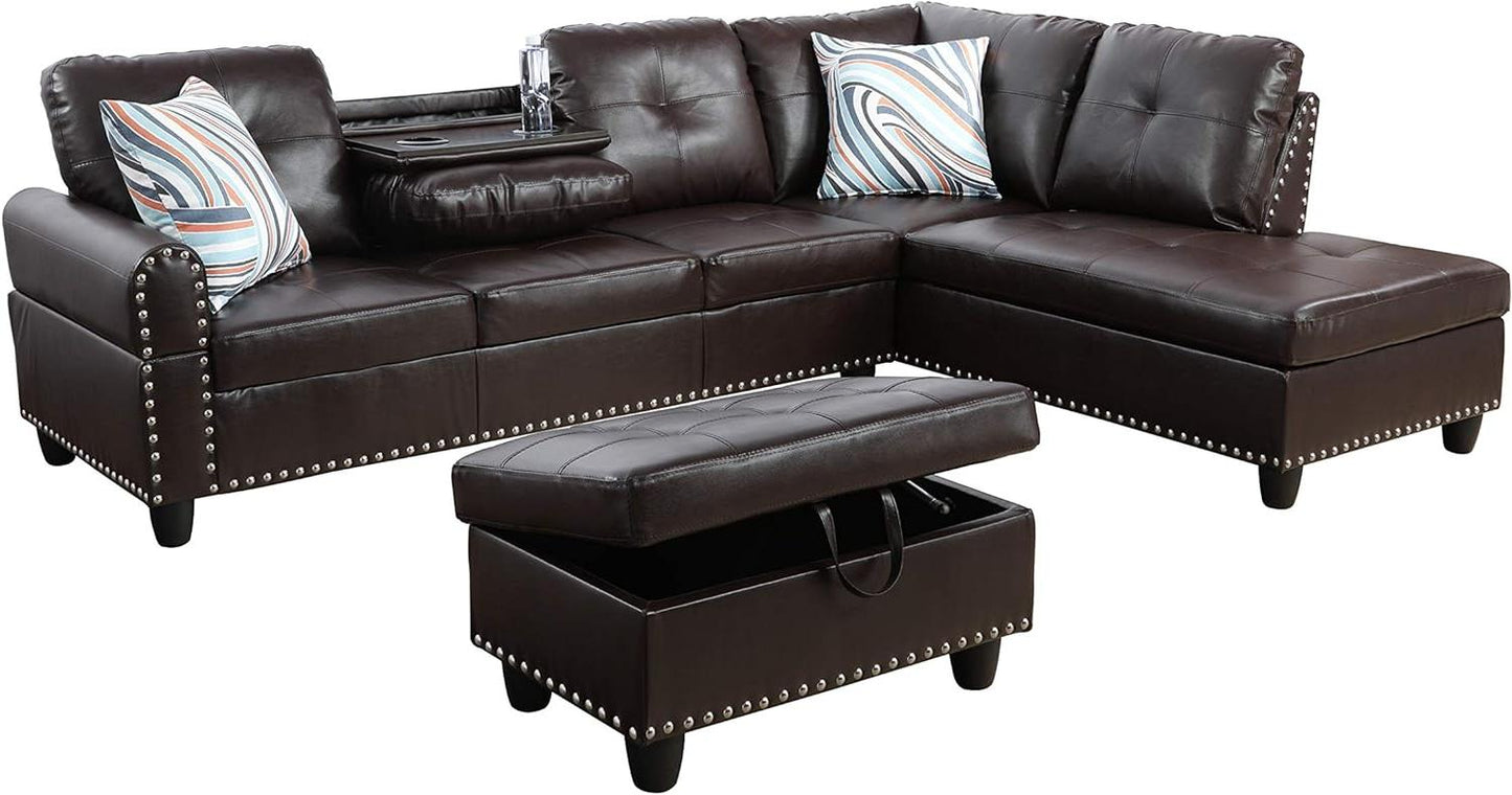 Modern L - Shaped Sectional Sofa Set with Ottoman – Black & Brown Options - with Modern L - Shaped Sectional Sofa Set with Ottoman – Brown Left | Sold by Uncle Wiener's Wholesale