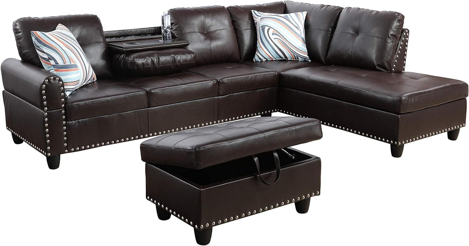 Modern L - Shaped Sectional Sofa Set with Ottoman – Black & Brown Options - with Modern L - Shaped Sectional Sofa Set with Ottoman – Brown Left | Sold by Uncle Wiener's Wholesale