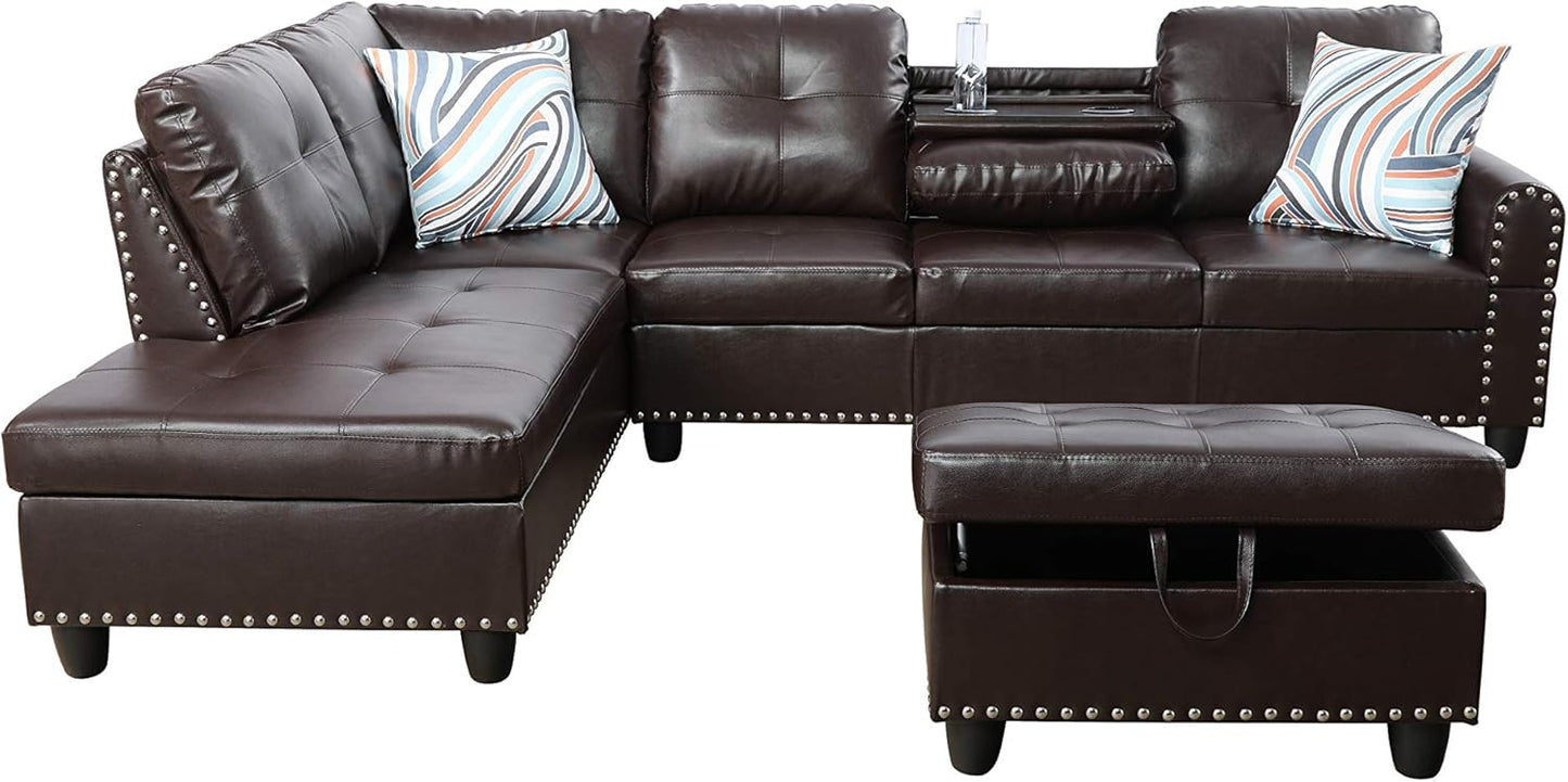 Modern L - Shaped Sectional Sofa Set with Ottoman – Black & Brown Options - with Modern L - Shaped Sectional Sofa Set with Ottoman – Black Right | Sold by Uncle Wiener's Wholesale