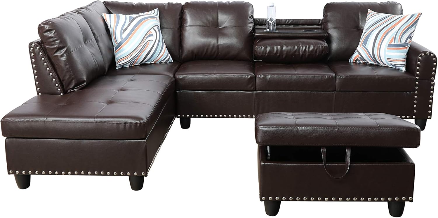 Modern L - Shaped Sectional Sofa Set with Ottoman – Black & Brown Options - with Modern L - Shaped Sectional Sofa Set with Ottoman – Black Right | Sold by Uncle Wiener's Wholesale