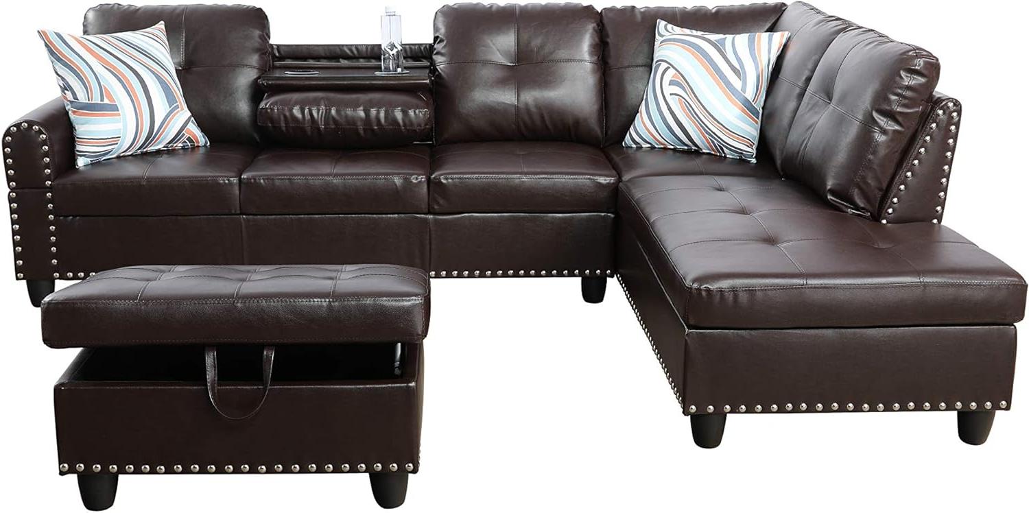 Modern L - Shaped Sectional Sofa Set with Ottoman – Black & Brown Options - with Modern L - Shaped Sectional Sofa Set with Ottoman – Brown Left | Sold by Uncle Wiener's Wholesale