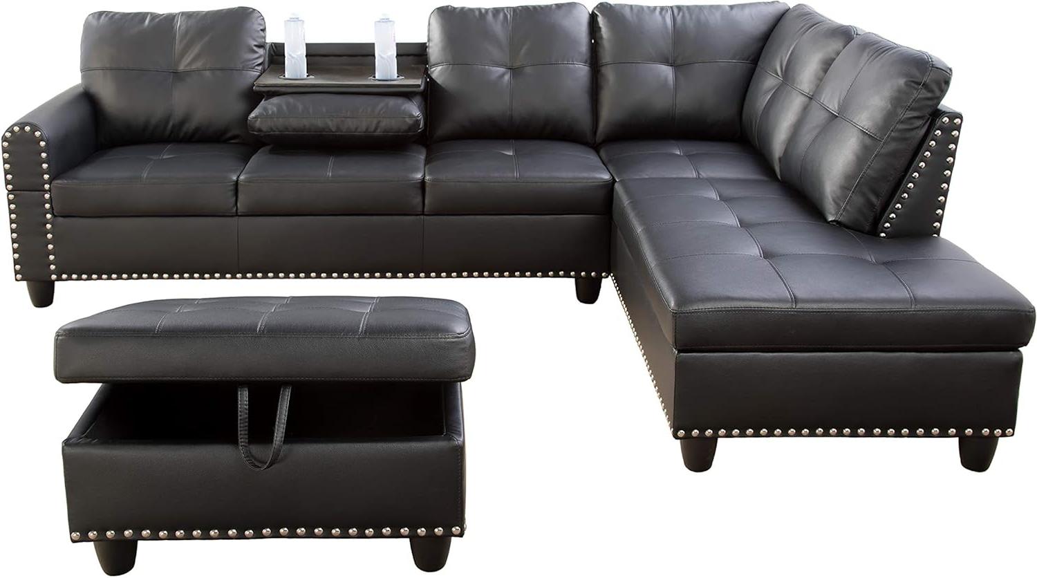 Modern L - Shaped Sectional Sofa Set with Ottoman – Black & Brown Options - with Modern L - Shaped Sectional Sofa Set with Ottoman – Black Right | Sold by Uncle Wiener's Wholesale