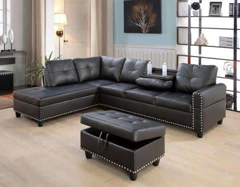 Modern L - Shaped Sectional Sofa Set with Ottoman – Black & Brown Options - with Modern L - Shaped Sectional Sofa Set with Ottoman – Black Left | Sold by Uncle Wiener's Wholesale