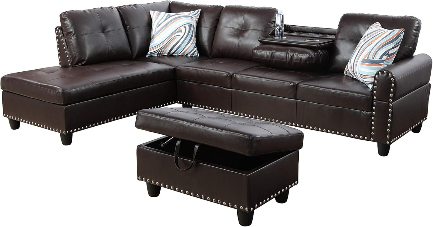 Modern L - Shaped Sectional Sofa Set with Ottoman – Black & Brown Options - with Modern L - Shaped Sectional Sofa Set with Ottoman – Black Right | Sold by Uncle Wiener's Wholesale