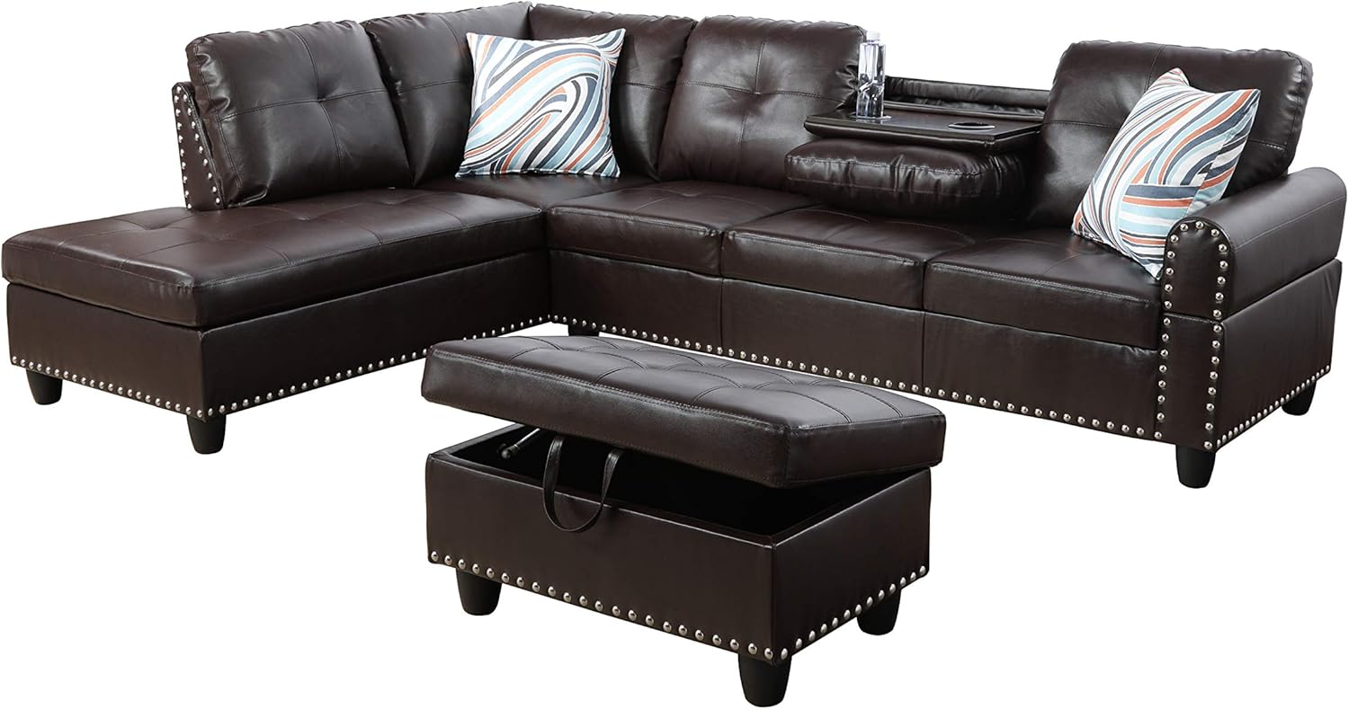 Modern L - Shaped Sectional Sofa Set with Ottoman – Black & Brown Options - with Modern L - Shaped Sectional Sofa Set with Ottoman – Black Right | Sold by Uncle Wiener's Wholesale