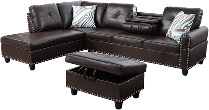 Modern L - Shaped Sectional Sofa Set with Ottoman – Black & Brown Options - with Modern L - Shaped Sectional Sofa Set with Ottoman – Black Right | Sold by Uncle Wiener's Wholesale