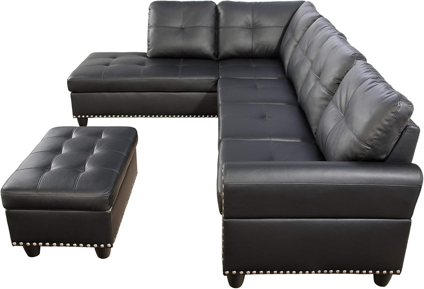 Modern L - Shaped Sectional Sofa Set with Ottoman – Black & Brown Options - with Modern L - Shaped Sectional Sofa Set with Ottoman – Black Left | Sold by Uncle Wiener's Wholesale